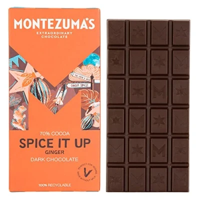 Image of Montezuma&#039;s Spice It Up, 70% Cocoa, Dark Chocolate With Ginger, Gluten Free &amp; Naturally Vegan, 90g Bar