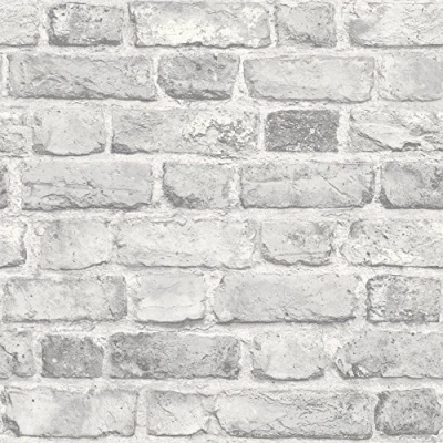 Image of Grandeco Vintage Brick Wall Textured Wallpaper, Grey