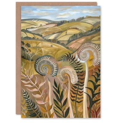 Image of Artery8 Greeting Card Cleveland Way Yorkshire Hiking Floral Ammonite Blank For Him Or Her Art Birthday
