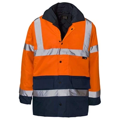 Image of Two Tone Hi Vis Parka Jacket with Padded Quilted Lining and Detachable Hood (2X Large, Orange / Navy)