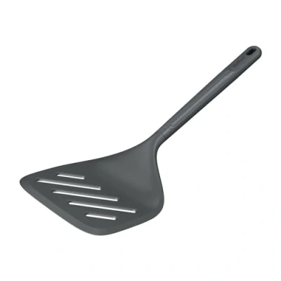Image of Zyliss XL Cooking Turner, Sustainable Wheat Straw/Nylon, Spatula for Omlette, Pancakes, Fish, Non Stick, Heat Resistant Silicone Head, Beluga Grey, 32.5cm x 14cm