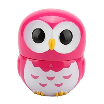 Image of TOPINCN Cute Owl Shape Timer Mechanica Digital Cooking Manual Mechanical Home Counters Alarm Clock (Rose Red)