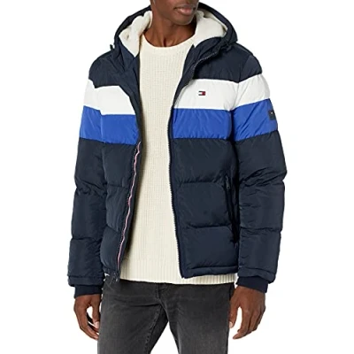 Image of Tommy Hilfiger Men&#039;s Hooded Puffer Jacket, Blue Combo Poly Tech, S