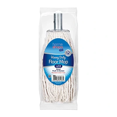 Image of Homeshopa Mop Heads Replacement, Cotton with Metal Push in Socket, Super Absorbent Refill Head, Heavy Duty for All Around Floor Cleaning (Size 12, Pack of 1)