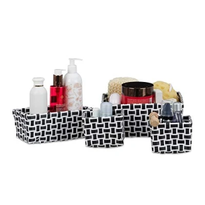 Image of Relaxdays Set of 4 Storage baskets, Woven, Robust, Bin for Bath, Plastic, Shelf Unit, White Black