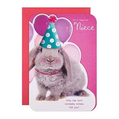 Image of Hallmark Birthday Card for Niece Cute Die Cut Bunny Rabbit Design