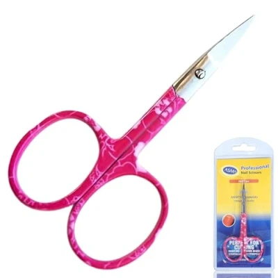 Image of Nail Scissors Professional Cuticle Extra Strong Curved Manicure Clippers Eyebrow Grooming Beard Trimming Hair Cutting (3.75&quot; Pink)