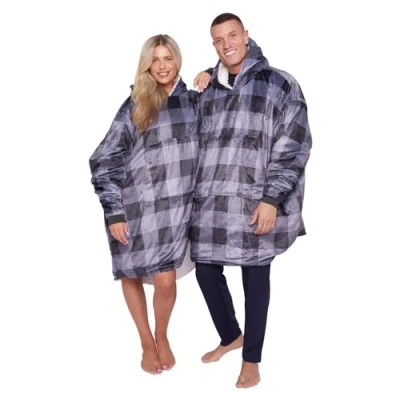 Image of GC GAVENO CAVAILIA Oversized Hoodie Blanket Men Women Giant Sweatshirt Hooded With Pockets Fleece For Adults Snuggle Check One Size Fit All