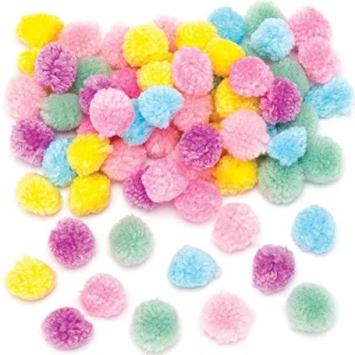 Image of Baker Ross AX704 Woolly Pastel Pom Poms Pack of 90, Craft Embellishments