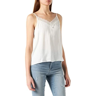 Image of JDY Women&#039;s Jdyappa New Singlet WVN Noos Top, Cloud Dancer/Detail: DTM lace, 8