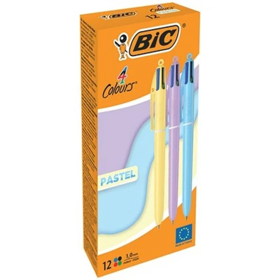 Image of Bic 4 Colours Ballpoint Pen Pastel Barrel Medium (Pack of 12) 517320
