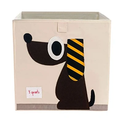 Image of 3 Sprouts Toy Storage Cube 13 inch Kids Box Collapsible Fabric Organiser Bin for Nursery, Children’s Room, Playroom, Dog