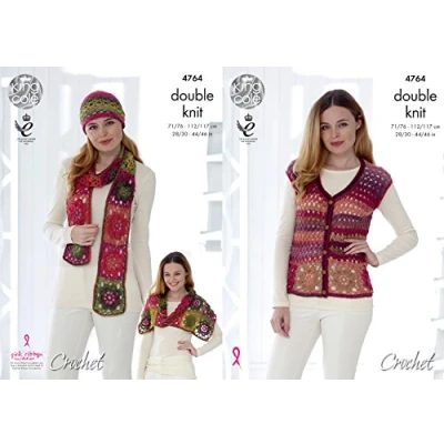Image of King Cole 4764 Crochet Pattern Womens Waistcoat and Accessories in Riot DK