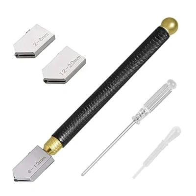 Image of iJiZuo Glass Cutter Kit, 2mm 20mm Professional Cutting Head, Tool, Pencil Style Oil Feed Carbide Tip for Tool/Tiles/Mirror/Mosaic