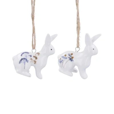Image of Gisela Graham Blue Meadow Ceramic Bunny Easter Decorations set of two