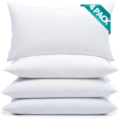 Image of Casabella Luxury Goose Feather &amp; Down Pillows 4 Pack Premium Quality, 100% Cotton Shell, Hypoallergenic, Hotel Pillows, Medium Soft Firmness, UK Standard (48x74cm)