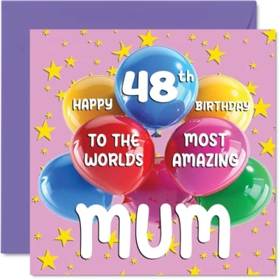 Image of 48th Mum Birthday Card World&#039;s Most Amazing Happy for from Daughter Son, 145mm x Age 48 Forty Eight Greeting Cards Mother Mom