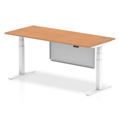 Image of Air 1800 x 800mm Height Adjustable Desk Oak CP White Leg Modesty Panel