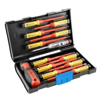 Image of Högert HT1S997 Insulated 1000 V Screwdriver Set with Interchangeable Handle Voltage Tester for Detecting in Sockets Red/Yellow