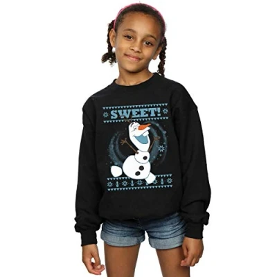 Image of Disney Girls Frozen Olaf Sweet Christmas Sweatshirt Black 12 13 Years