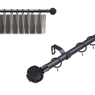 Image of Lister Cartwright 19 mm Extendable Metal Curtain Poles Rods Voile Easy Fitting Gun (Knotted Finials, 70 120 cm)