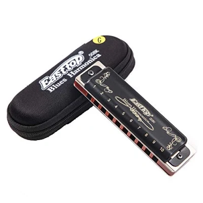 Image of 10 hole 20 Tone 008K Black Harmonica, Diatonic Blues Harmonica G Key, Harp Mouth Organ for Professionals, Children, Beginners, Adults and Students Standard Instrument