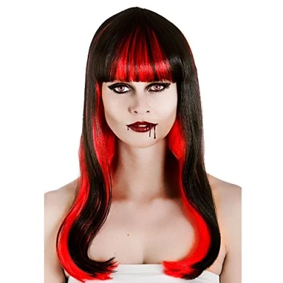 Image of Wicked Costumes Ladies Alluring Vampire Black and Red Wig Halloween Fancy Dress