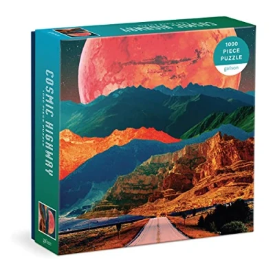 Image of Galison 9780735380059 Cosmic Highway 1000 Piece Puzzle Fun and Challenging Activity with Bright Bold Artwork of Surreal Landscapes for Adults Families, Multicoloured
