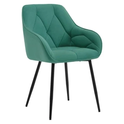 Image of WOLTU Dining Chair Kitchen Upholstered Living Room with Backrest, Armrests, Metal Legs, Ergonomic for Lounge, Office, Dressing Table Chair, Velvet,Turquoise