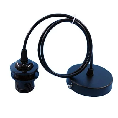 Image of Metal Pendant Light Fitting, E27 Ceiling Lamp Holder for Light, Vintage Fitting with 1m Cable, Bar, Cafe, Clothing Store, Home, Hotel (Black)
