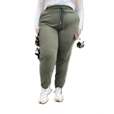 Image of Womens Plus Sized Cargo Trousers Stretch Fit Combat Style Pant Big Sizes Casual Joggers Sports Bottoms (UK, Numeric, 20, 22, Plus, Regular, Khaki)