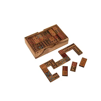 Image of Rombol Double 9 Dominoes in Wooden Box Coloured Dots