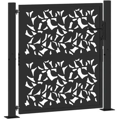 Image of vidaXL Garden Gate Black 105x106 cm Steel Leaf Design