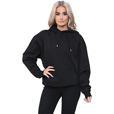 Image of BRAND KRUZE Women Oversized Hoodie Sweatshirt Soft Fleece Lined Sweat Hood KZLHD130 HOODY BLK S