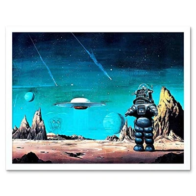 Image of Wee Blue Coo Movie Film Painting Robby Robot Forbidden Planet Space Stars Sci Fi USA Art Print Framed Poster Wall Decor 12X16 Inch