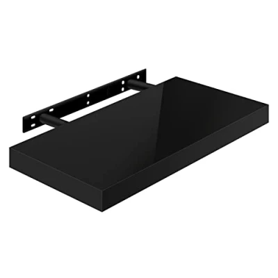 Image of WOLTU Volato RG9477sz Wall Shelf Floating High Gloss Black CD DVD Bookshelf Wooden Board 50 x 22.9 3.8 cm