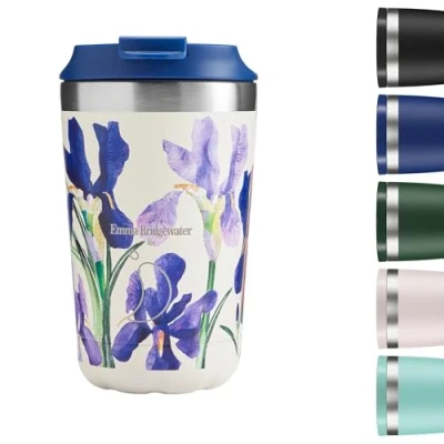 Image of Chilly&#039;s Original Coffee Cup Thermal Travel Mug for Cold &amp; Hot Drinks Reusable Cups with Lids Double Walled Vacuum Insulated Stainless Steel 340ml Blue Iris