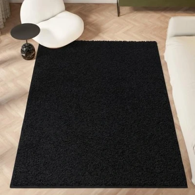 Image of homeart Area Rug Super Soft Shaggy Rugs For The Living Rooms, Bedrooms And Kitchen Modern, Easy To Clean Carpet 180x270 cm, Black
