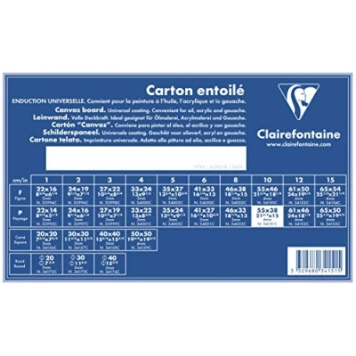 Image of Clairefontaine Ref 34151C White Canvas Board (Landscape) 55 x 38cm 3mm Thick, Made from 100% Cotton, Suitable for Oil &amp; Acrylic Paints, Acid Free Surface