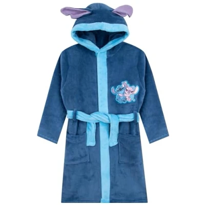 Image of Disney Lilo And Stitch Dressing Gown Hooded Fleece With 3D Ears Blue 5 6 Years