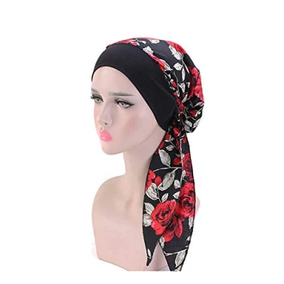 Image of Women Chemo Turban,Faux Silky Turban Cap Elastic Head Cover Turbans Satin Scarf Headwear Headwrap for Cancer (HMG)