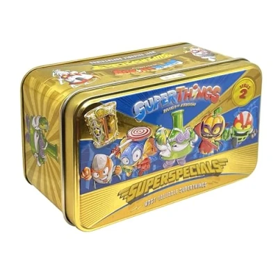 Image of SUPERTHINGS Series 2 gold Tin It contains all the special figures from 2, including ultra rare (Professor K), leaders, 6 silver captains and hideouts