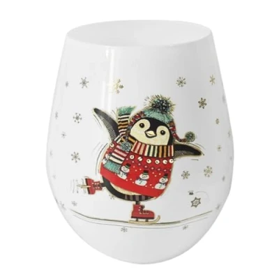 Image of Widdle Gifts Christmas Stemless Wine Glass, in Matching Gift Box, Statement Kitchenware for The Home, by Bug Art (Penguin 6385)