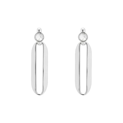 Image of Karen Millen Crystal Ellipse Drop Earrings For Women (Silver/Clear Crystal)