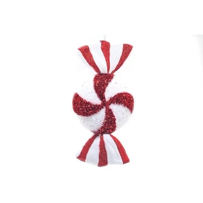 Image of Festive Productions 28cm Polyfoam Red and White Glitter Candy Stripe Sweet Hanging Christmas Decoration Xmas Tree Décor