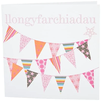 Image of Claire Giles Sherbet Sundaes Welsh Llongyfarchiadau Congratulations Card Pink