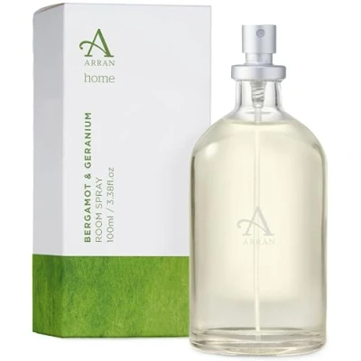 Image of Arran Sense of Scotland Bergamot &amp; Geranium Home Scented Room Spray Mist Air Freshener (100ml) Tender Green Citrus Intertwined with Natural Warm