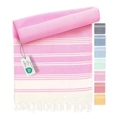 Image of Fit Flip hammam towel beach XXL made from 100% recycled cotton Quick drying Turkish towels, fouta, pestemal towels ideal as a blanket Rose 100x200cm Diamond