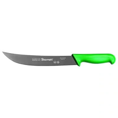 Image of Starrett Professional Stainless Steel Chefs Steak Knives Wide Curved Profile 10 inch (250mm) Green Handle
