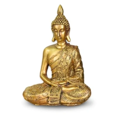 Image of Zen&#039;Light Sanci Buddha Statue Zen and Feng Shui Decoration to Create a Relaxing Spiritual Atmosphere Good Luck Gift Idea Height: 18 cm Colour: Gold Zen&#039;Light, Yello